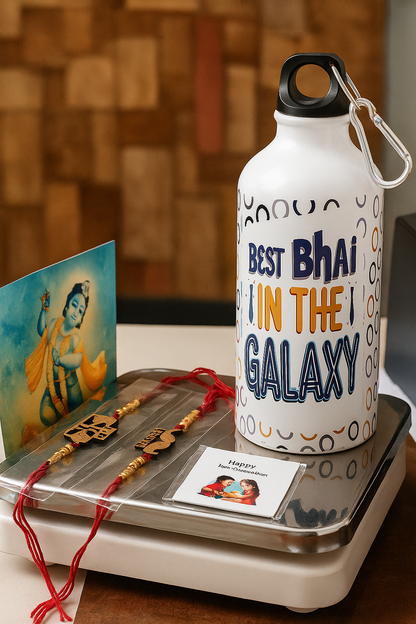 Best Bhai in the Galaxy Bottle with 3 Rakhis